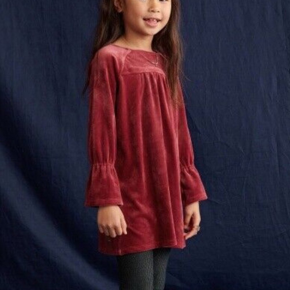 TEA COLLECTION Long sleeve ruffle cuff burgundy velour empire dress girls 5